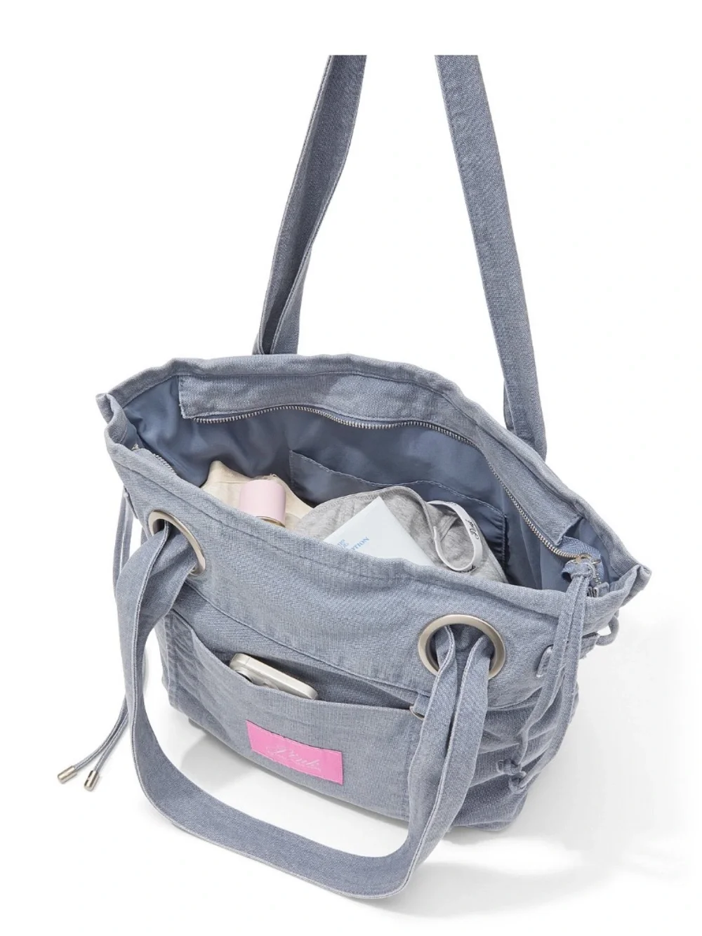 PINK Victoria's Secret Denim Flat Bottom Tote with Free Towel